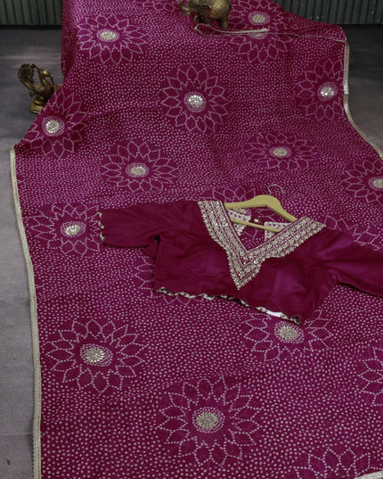 Rani Pink Organza Silk Saree-Readymade Blouse