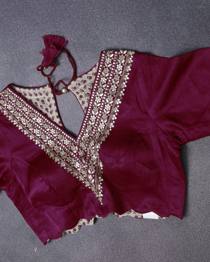 Rani Pink Organza Silk Saree-Readymade Blouse