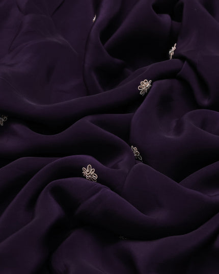Purple Crepe Embroidery Saree-Embroided Readymade Blouse