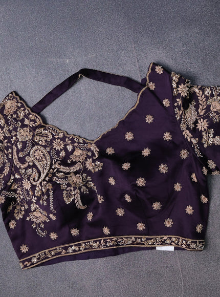 Purple Crepe Embroidery Saree-Embroided Readymade Blouse