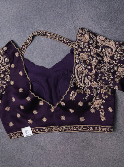 Purple Crepe Embroidery Saree-Embroided Readymade Blouse