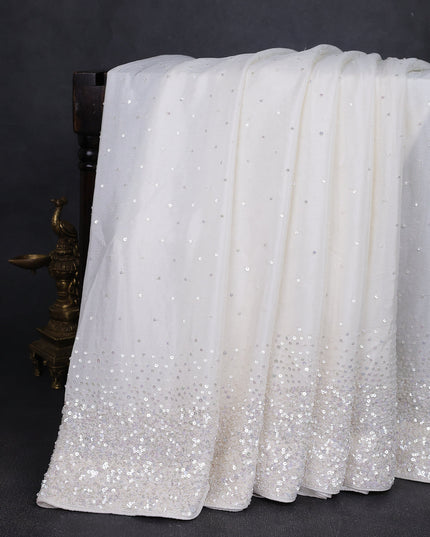 Off White Chiffon Embroidery Saree-Embroided Readymade Blouse