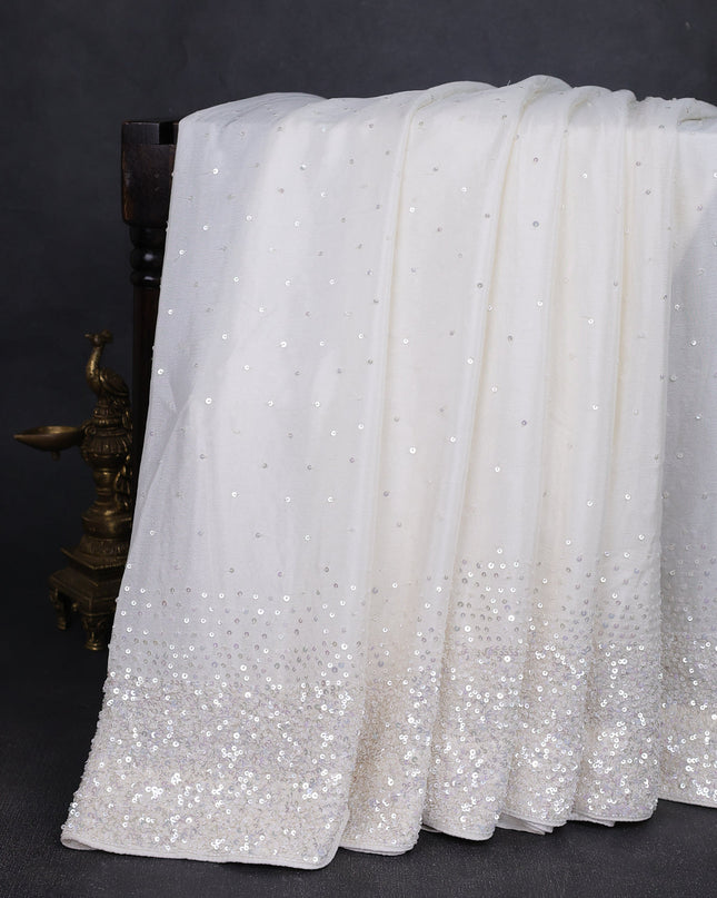Off White Chiffon Embroidery Saree-Embroided Readymade Blouse