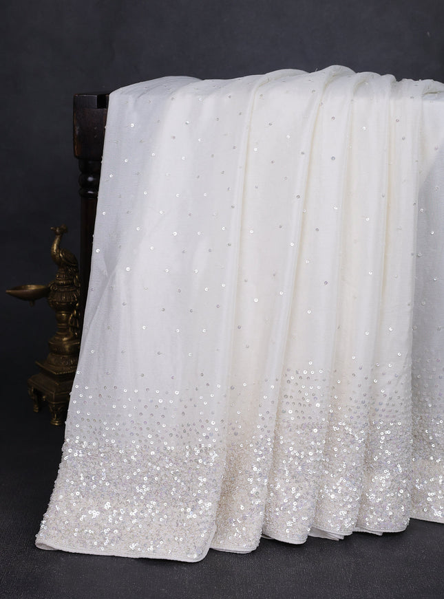 Off White Chiffon Embroidery Saree-Embroided Readymade Blouse