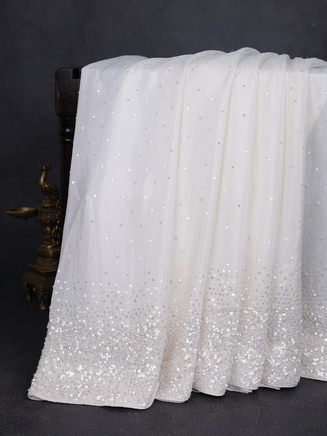Off White Chiffon Embroidery Saree-Embroided Readymade Blouse