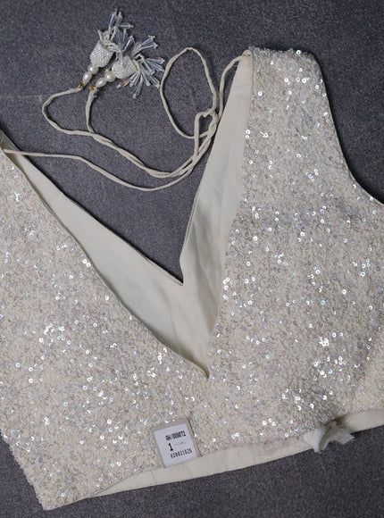 Off White Chiffon Embroidery Saree-Embroided Readymade Blouse