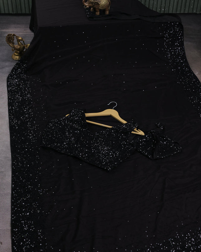 Black Chiffon Embroidery Saree-Embroided Readymade Blouse