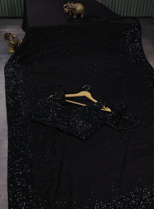 Black Chiffon Embroidery Saree-Embroided Readymade Blouse