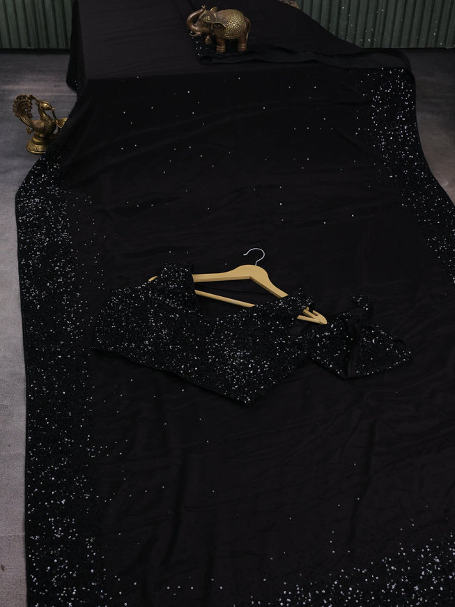 Black Chiffon Embroidery Saree-Embroided Readymade Blouse