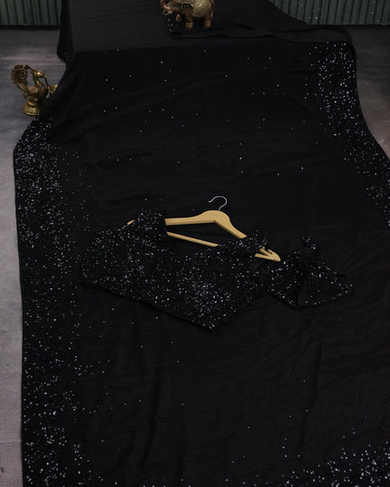 Black Chiffon Embroidery Saree-Embroided Readymade Blouse
