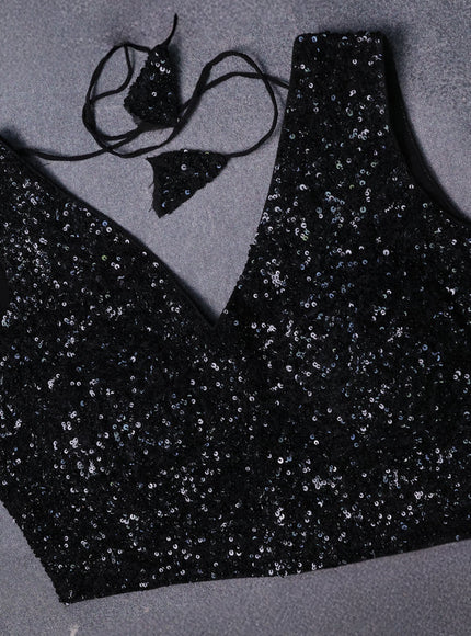 Black Chiffon Embroidery Saree-Embroided Readymade Blouse