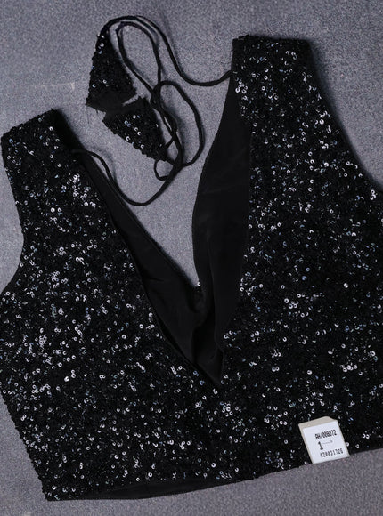 Black Chiffon Embroidery Saree-Embroided Readymade Blouse