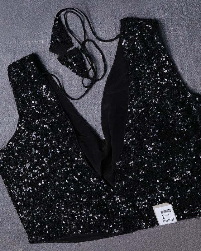 Black Chiffon Embroidery Saree-Embroided Readymade Blouse
