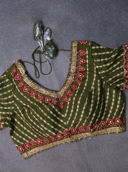 Green Crepe Embroidery Saree-Readymade Blouse