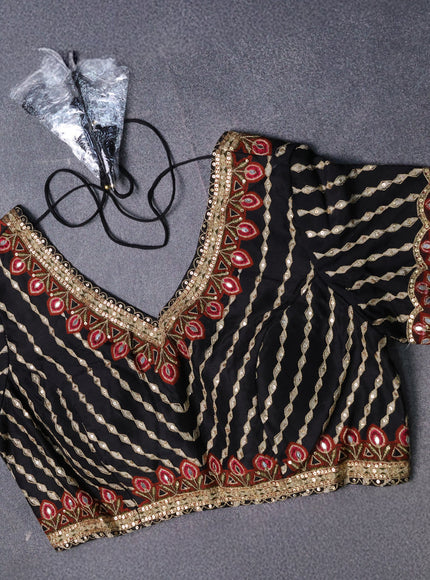 Black Crepe Embroidery Saree-Readymade Blouse