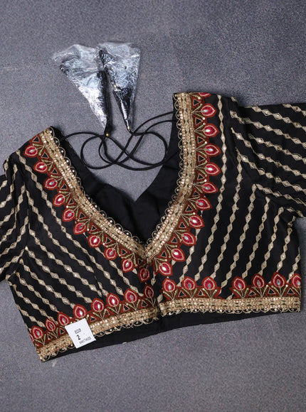 Black Crepe Embroidery Saree-Readymade Blouse