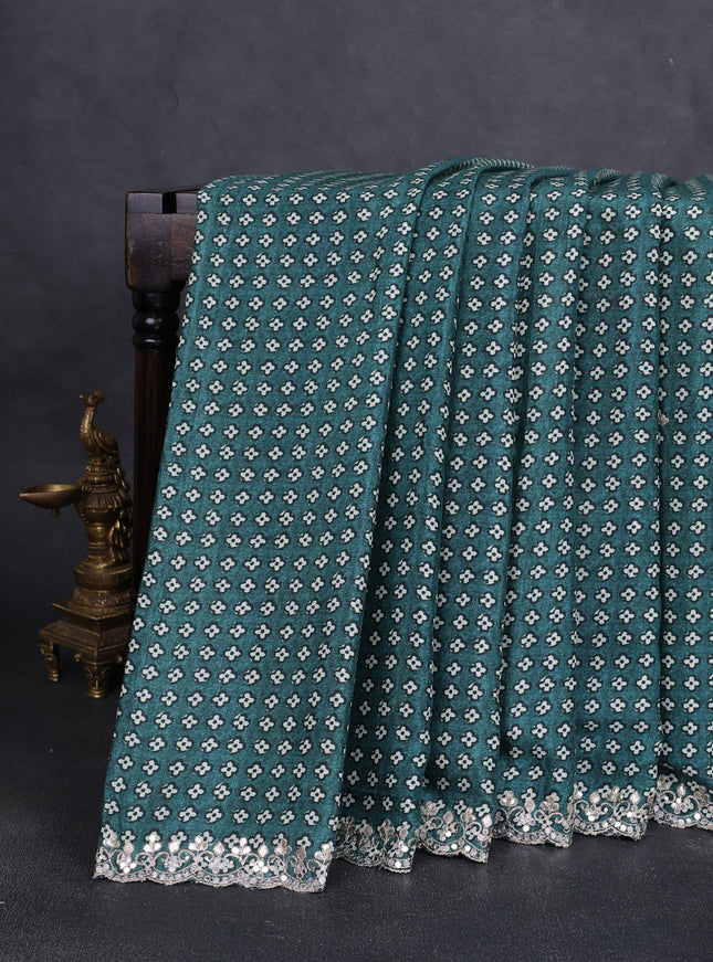 Green Crepe Embroidery Saree-Readymade Blouse