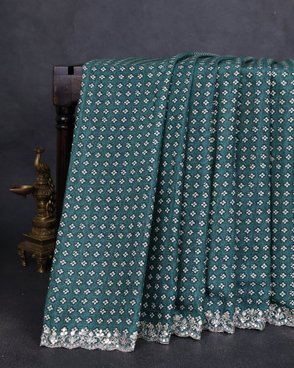 Green Crepe Embroidery Saree-Readymade Blouse