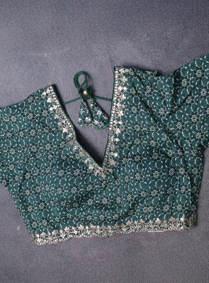 Green Crepe Embroidery Saree-Readymade Blouse