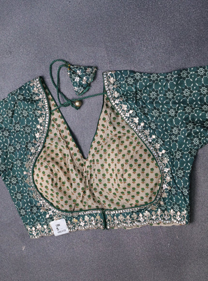 Green Crepe Embroidery Saree-Readymade Blouse