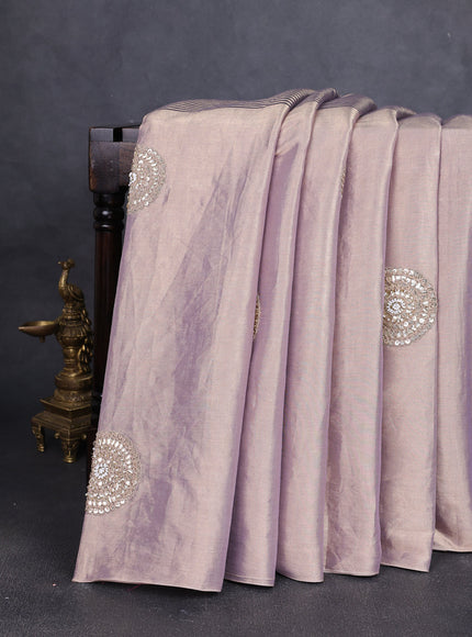 Light Gold-Blue Tissue Embroidery Saree-Embroided Readymade Blouse