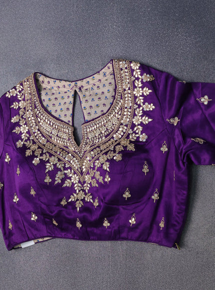 Light Gold-Blue Tissue Embroidery Saree-Embroided Readymade Blouse