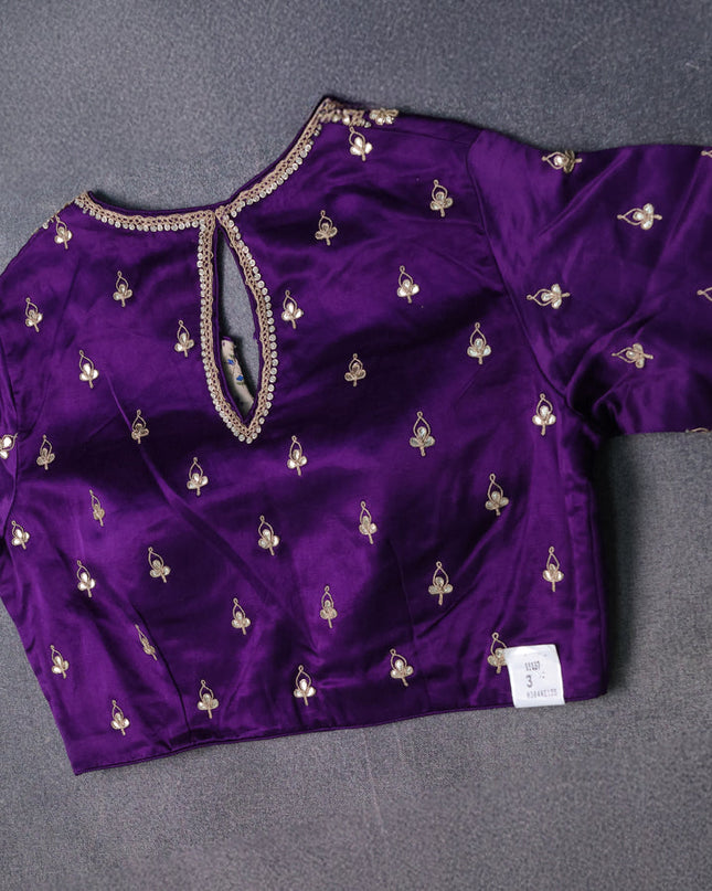 Light Gold-Blue Tissue Embroidery Saree-Embroided Readymade Blouse