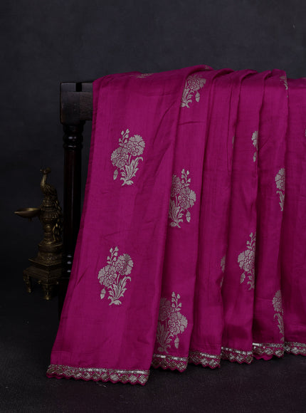 Rani Pink Tussar Silk Saree-Embroided Readymade Blouse