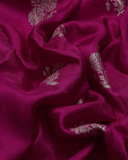 Rani Pink Tussar Silk Saree-Embroided Readymade Blouse