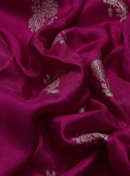Rani Pink Tussar Silk Saree-Embroided Readymade Blouse
