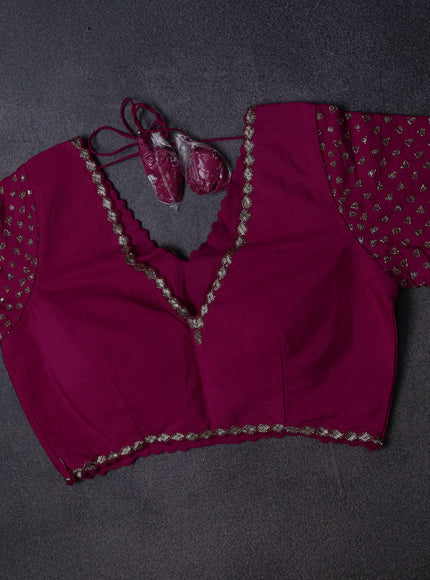 Rani Pink Tussar Silk Saree-Embroided Readymade Blouse