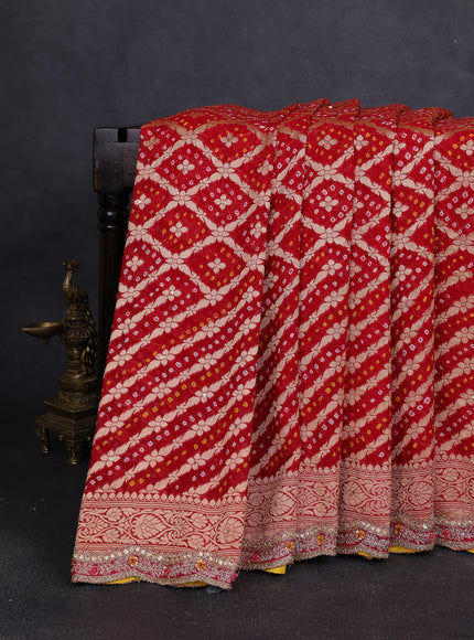 Red-Yellow Banarasi Georgette Saree-Readymade Blouse