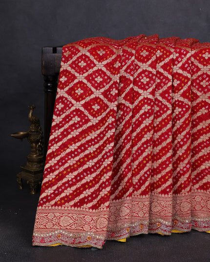 Red-Yellow Banarasi Georgette Saree-Readymade Blouse