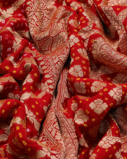 Red-Yellow Banarasi Georgette Saree-Readymade Blouse