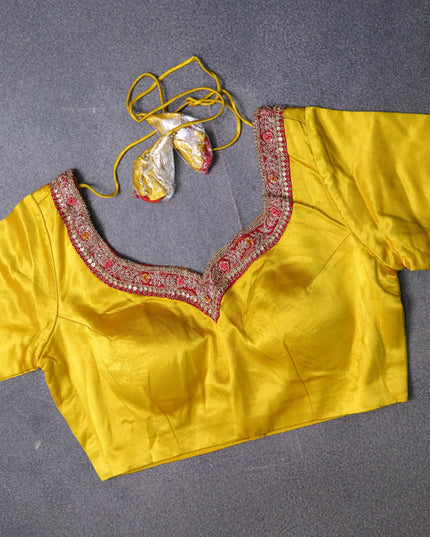 Red-Yellow Banarasi Georgette Saree-Readymade Blouse