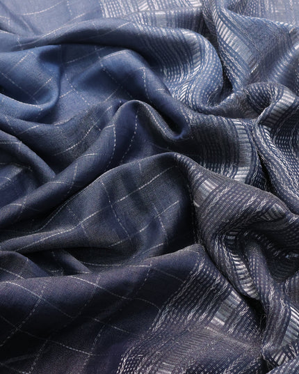 Gre-Navy Blue Tissue Silk Saree-Embroided Readymade Blouse