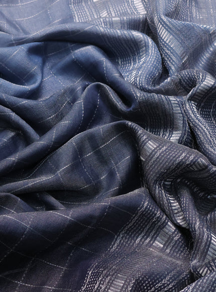 Gre-Navy Blue Tissue Silk Saree-Embroided Readymade Blouse