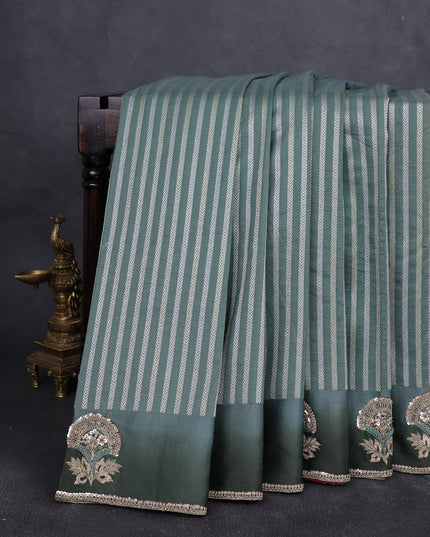 Pastel Green Tussar Silk Saree -Brocade Readymade Blouse