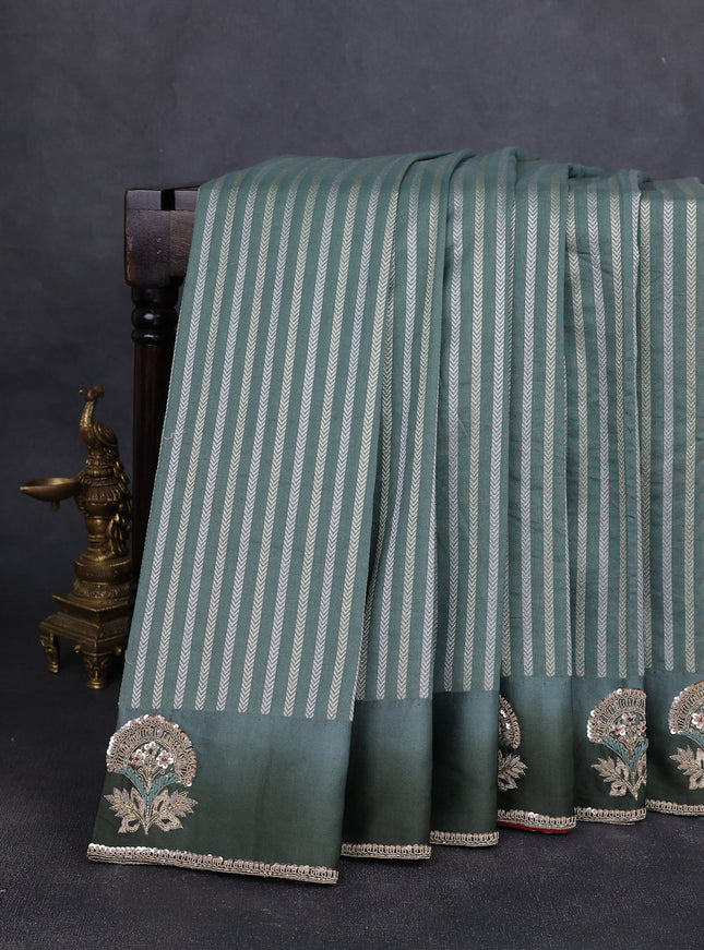 Pastel Green Tussar Silk Saree -Brocade Readymade Blouse