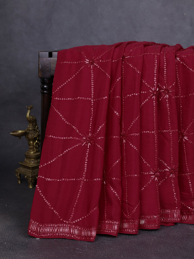 Red Georgette Embroidery Saree