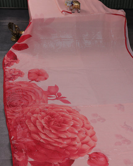 Peach Georgette Embroidery Saree