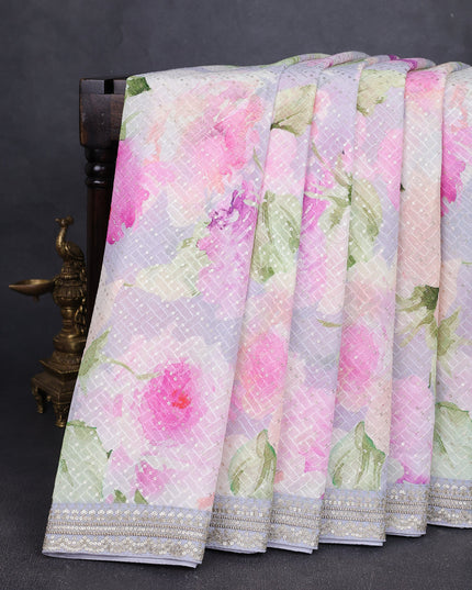 Multi Colour Georgette Embroidery Saree
