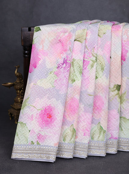 Multi Colour Georgette Embroidery Saree