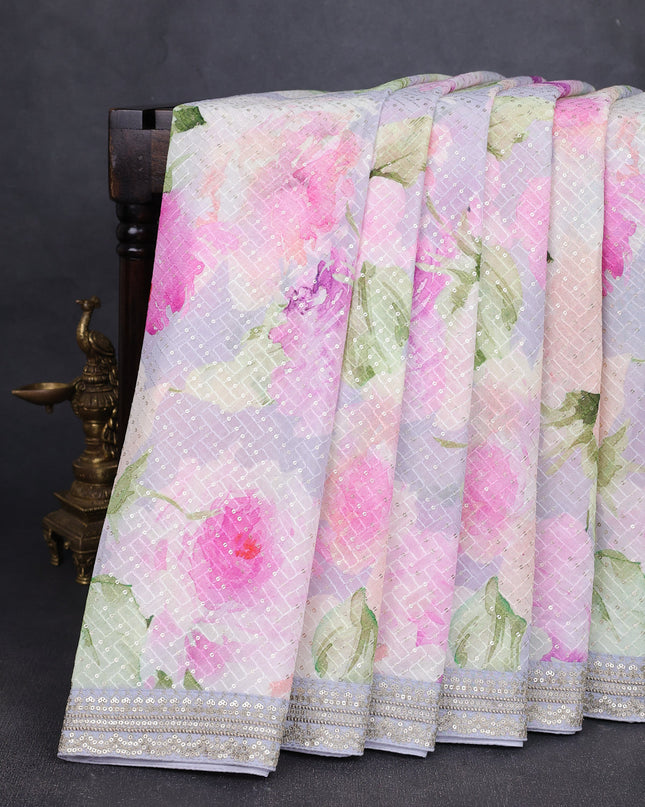 Multi Colour Georgette Embroidery Saree