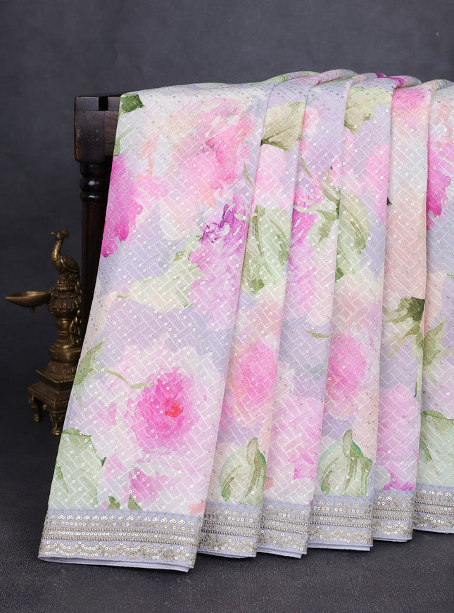 Multi Colour Georgette Embroidery Saree