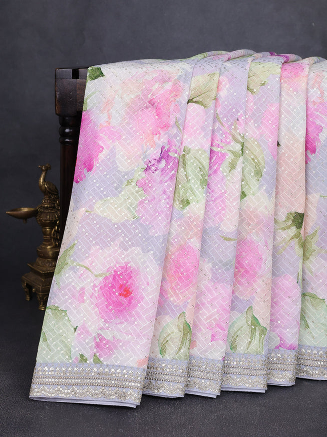 Multi Colour Georgette Embroidery Saree
