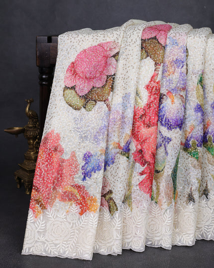 Off White Georgette Embroidery Saree