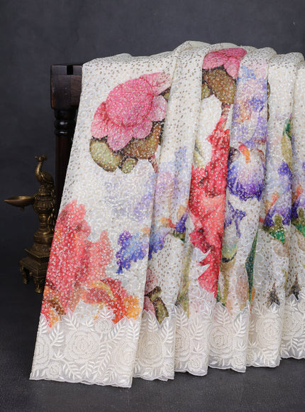 Off White Georgette Embroidery Saree
