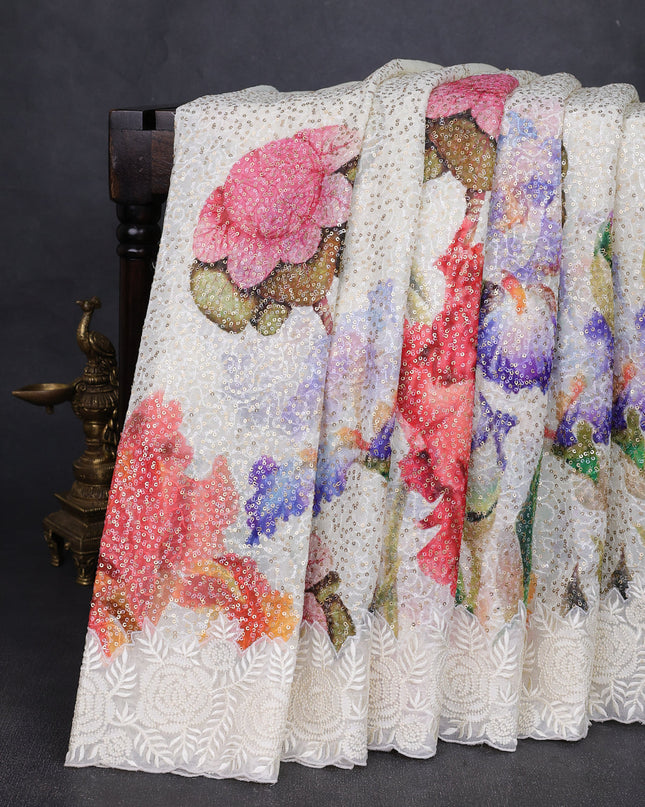 Off White Georgette Embroidery Saree