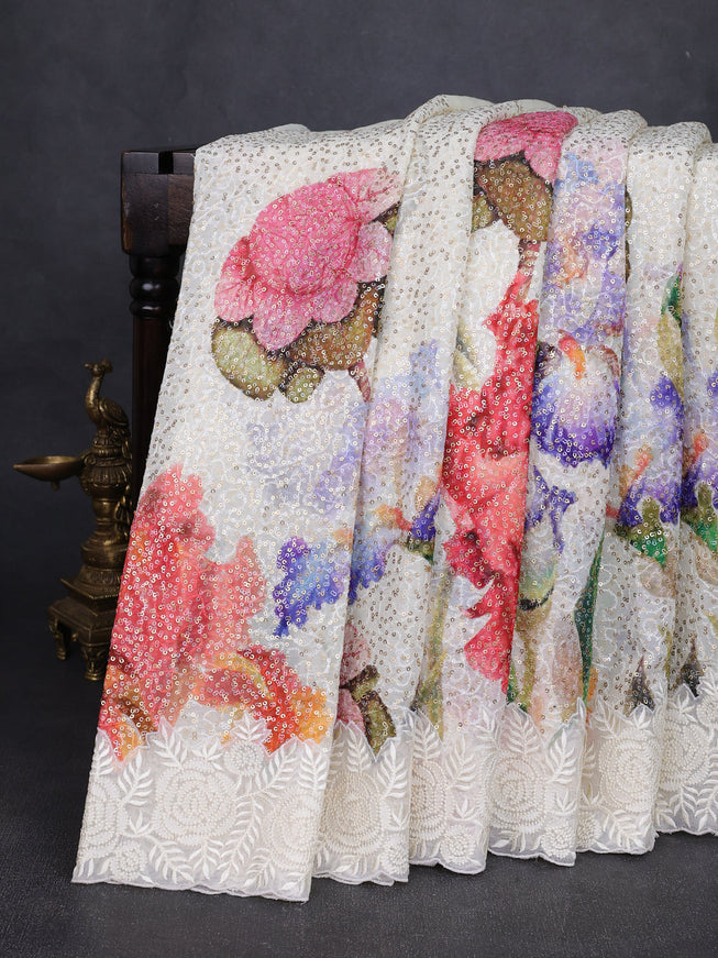 Off White Georgette Embroidery Saree
